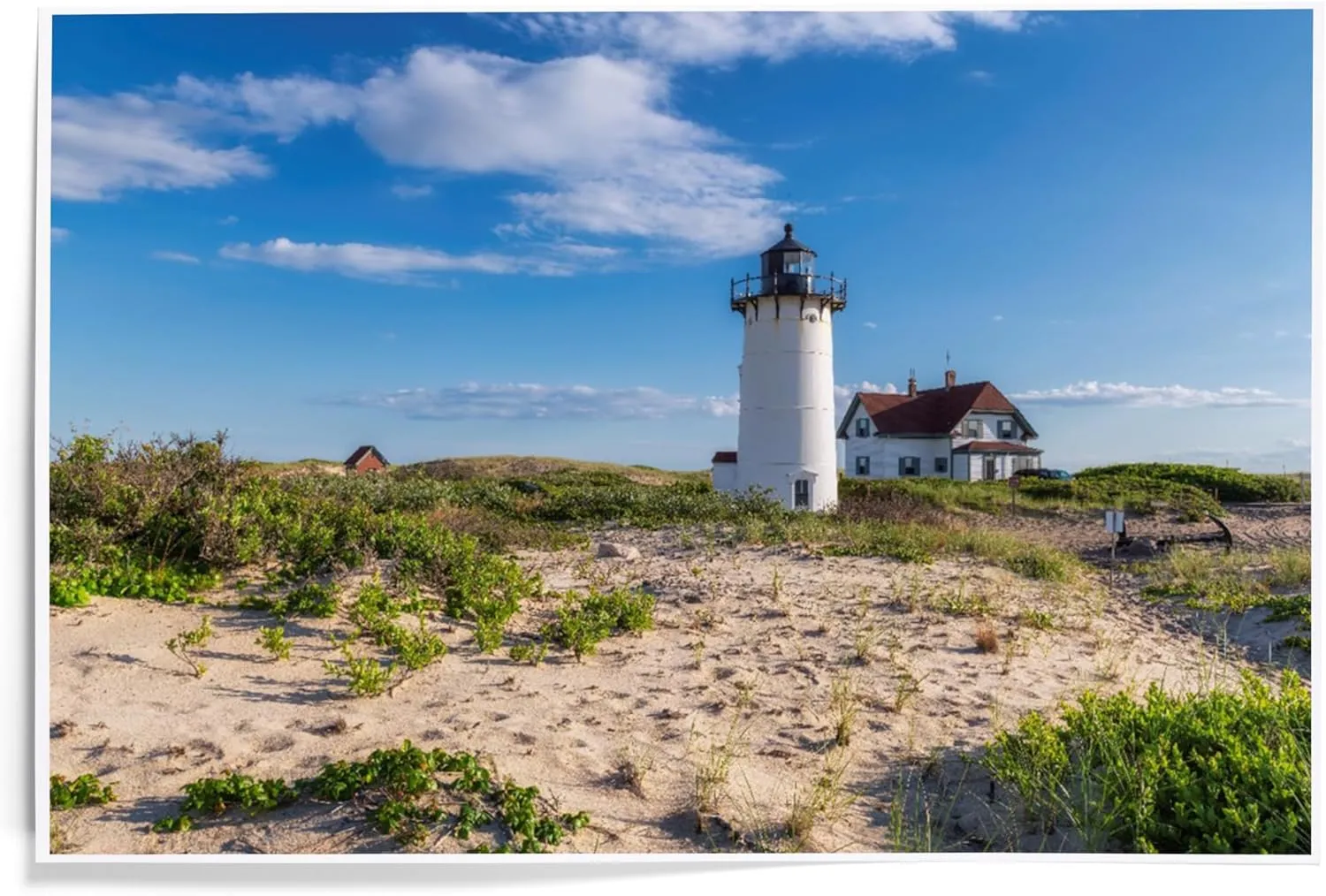 Lantern Press 12x18 Inch Art Print Wall Decor, Cape Cod, Massachusetts, Race Point Light Lighthouse in Beach Dunes