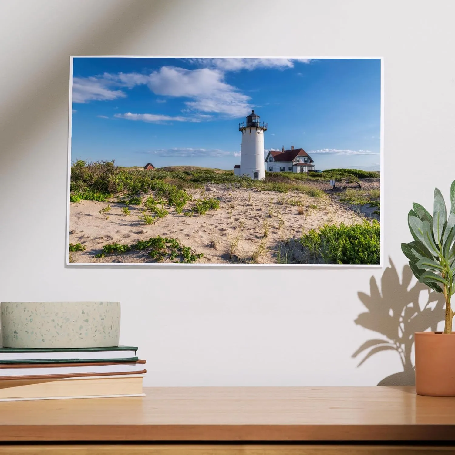 Lantern Press 12x18 Inch Art Print Wall Decor, Cape Cod, Massachusetts, Race Point Light Lighthouse in Beach Dunes