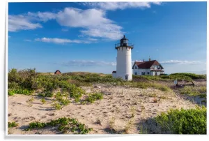 Lantern Press 12x18 Inch Art Print Wall Decor, Cape Cod, Massachusetts, Race Point Light Lighthouse in Beach Dunes
