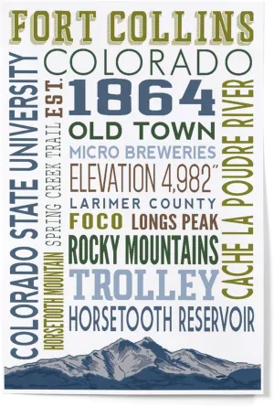 Lantern Press 12x18 Inch Art Print Wall Decor, Fort Collins, Colorado, Typography