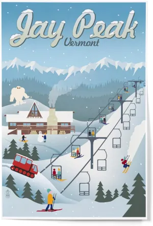 Lantern Press 12x18 Inch Art Print Wall Decor, Jay Peak, Vermont, Retro Ski Resort