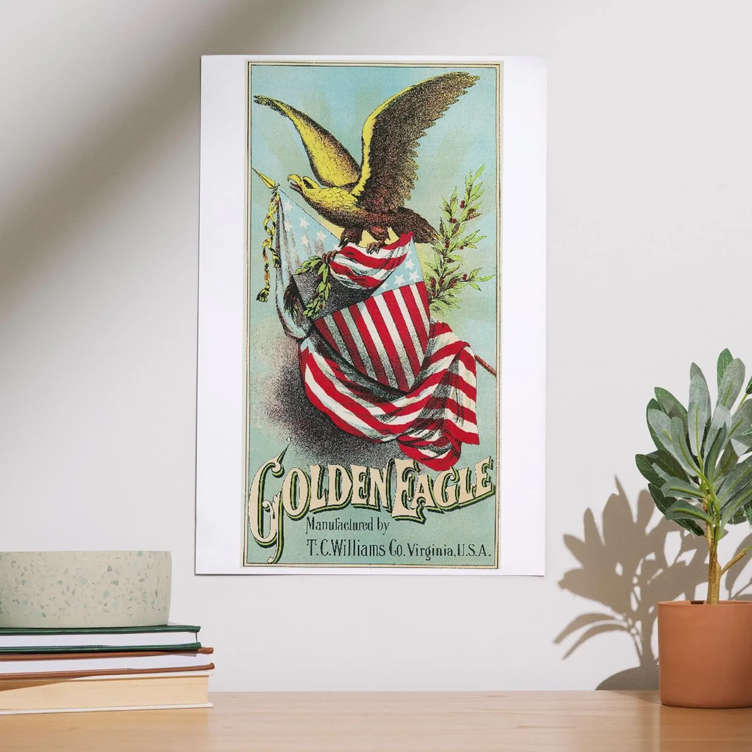 Lantern Press 12x18 Inch Art Print Wall Decor, Virginia, Golden Eagle Brand Tobacco Label