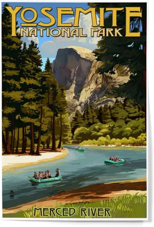 Lantern Press 12x18 Inch Art Print, Yosemite National Park, California, Merced River Rafting