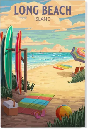 Lantern Press 12x18 Inch Premium Wood Sign, Ready to Hang Wall Decor, Long Beach Island, New Jersey, Surfing Beach Activities