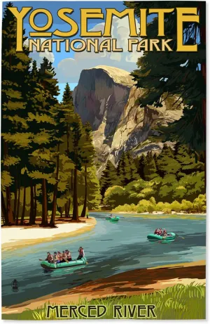 Lantern Press 16x24 Inch Giclee Art Print Wall Decor, Yosemite National Park, California, Merced River Rafting