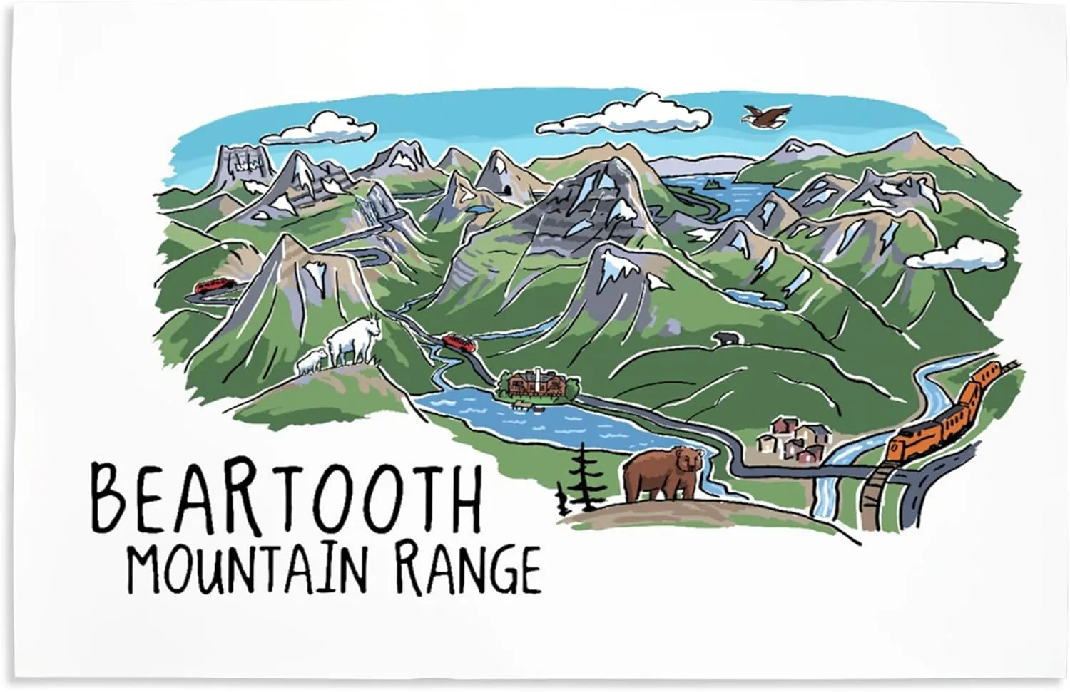 Lantern Press 16x24 Inch Giclee Print, Beartooth Mountain Range, Montana, Line Drawing