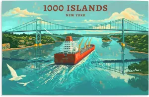 Lantern Press 16x24 Inch Giclee Print, Clayton, New York, Oil Painting, 1000 Islands River Bridge