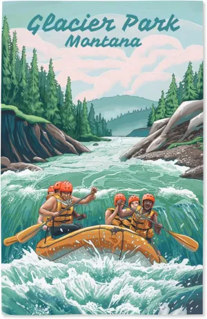 Lantern Press 16x24 Inch Giclee Print, Glacier Park, Montana, Get Outside Series, Seek Adventure, River Rafting
