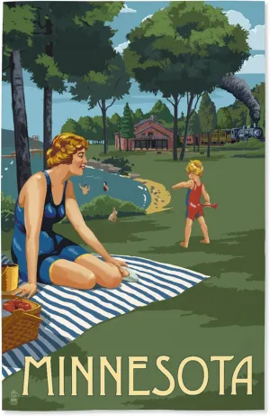 Lantern Press 16x24 Inch Giclee Print, Minnesota, Lake and Picnic Scene