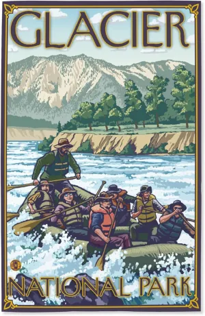 Lantern Press 16x24 Inch Giclee Print, White Water Rafting, Glacier National Park, MT
