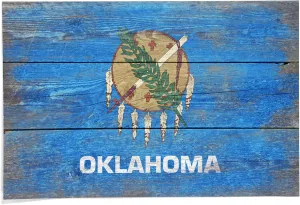 Lantern Press 24x36 Inch Giclee Art Print Wall Decor, Rustic Oklahoma State Flag