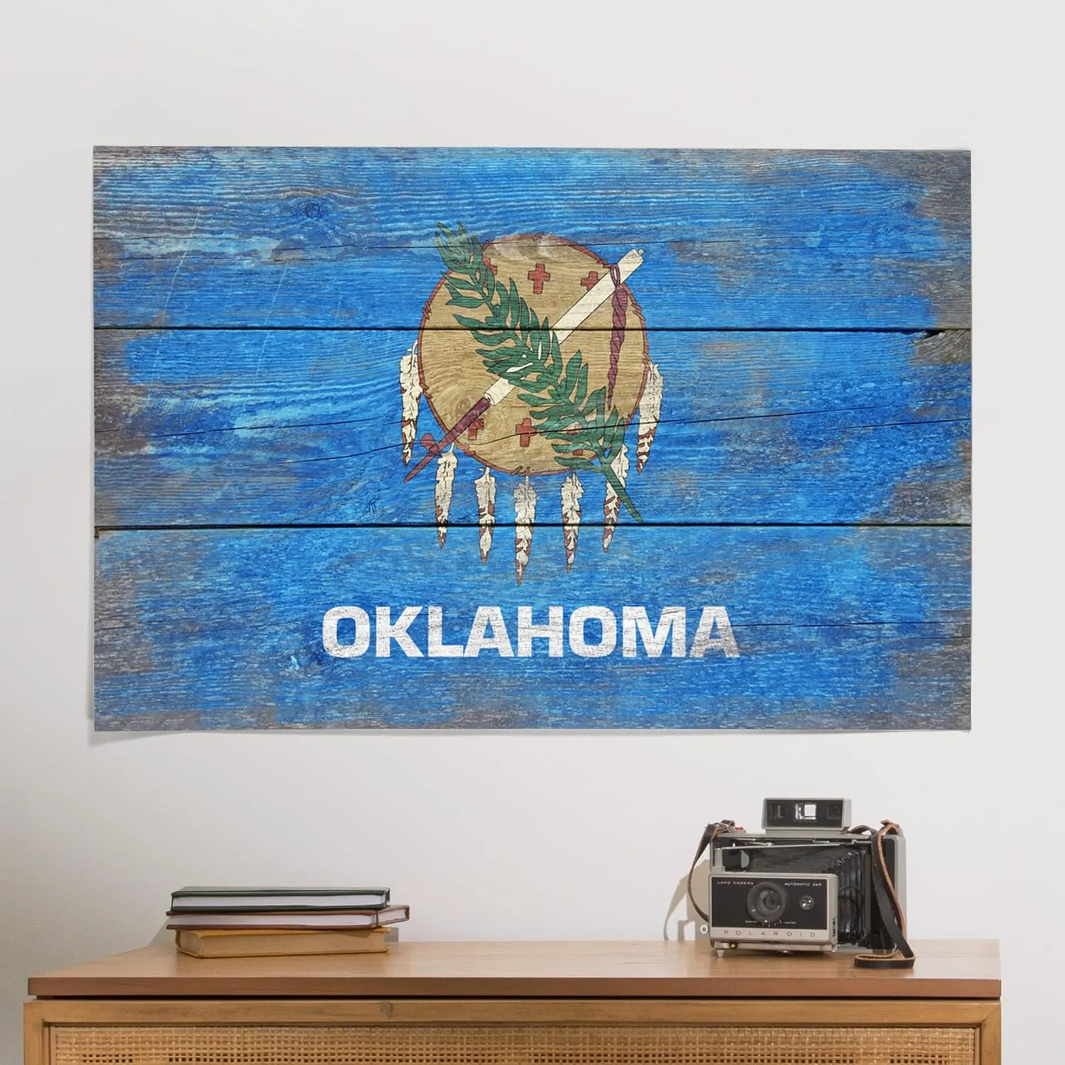 Lantern Press 24x36 Inch Giclee Art Print Wall Decor, Rustic Oklahoma State Flag