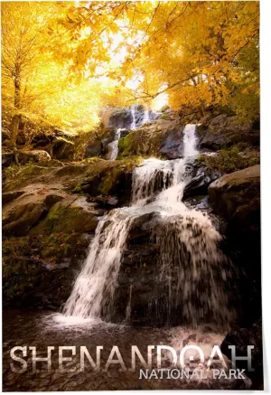 Lantern Press 24x36 Inch Giclee Art Print Wall Decor, Shenandoah National Park, Virginia, Waterfall in Autumn, Block Text
