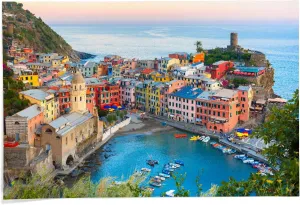 Lantern Press 24x36 Inch Giclee Art Print Wall Decor, Vernazza Fishing Village at Sunset, Cinque Terre Park, Liguria, Italy