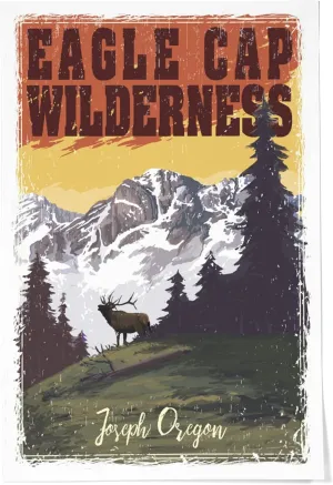 Lantern Press 24x36 Inch Giclee Print, Joseph, Oregon, Eagle Cap Wilderness, Mountain View and Elk, Distressed