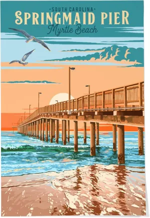 Lantern Press 24x36 Inch Giclee Print, Myrtle Beach, South Carolina, Painterly, Springmaid Pier