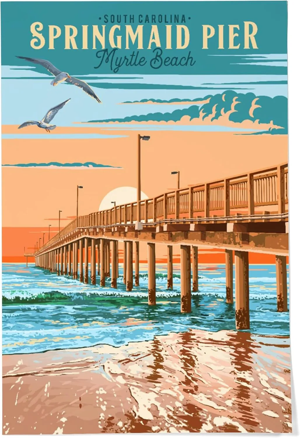 Lantern Press 24x36 Inch Giclee Print, Myrtle Beach, South Carolina, Painterly, Springmaid Pier