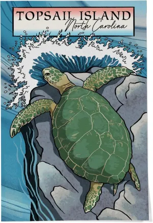 Lantern Press 24x36 Inch Giclee Print, Topsail Island, North Carolina, Sea Turtle, Woodblock