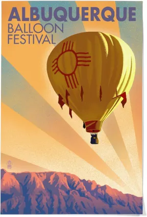 Lantern Press 36x54 Inch Giclee Art Print Wall Decor, Albuquerque, New Mexico, Hot Air Balloon Festival, Lithograph