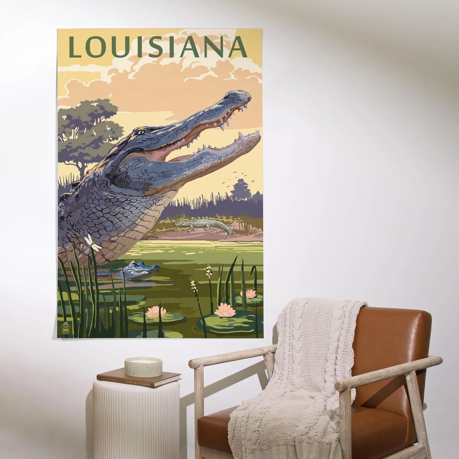 Lantern Press 36x54 Inch Giclee Art Print Wall Decor, Louisiana, Alligator and Baby