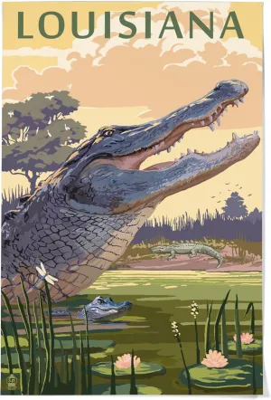 Lantern Press 36x54 Inch Giclee Art Print Wall Decor, Louisiana, Alligator and Baby