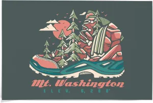Lantern Press 36x54 Inch Giclee Print, Mt. Washington, New Hampshire, Hiking Boot, Distressed Vector,