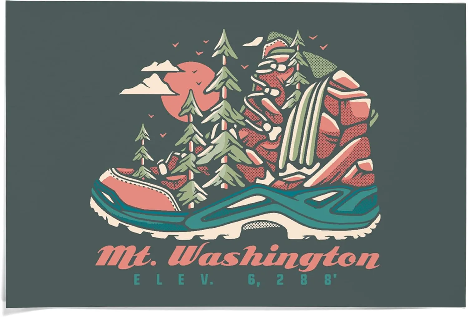 Lantern Press 36x54 Inch Giclee Print, Mt. Washington, New Hampshire, Hiking Boot, Distressed Vector,