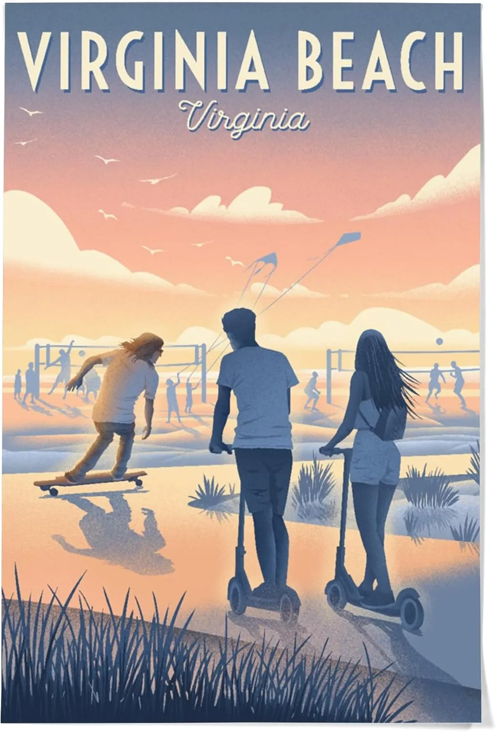 Lantern Press 36x54 Inch Giclee Print, Virginia Beach, Virginia, Lithograph, Enjoy the Ride, Longboards and Scooters