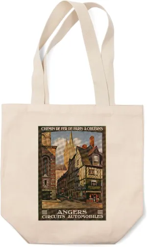 Lantern Press Angers, France, View of The Butcher's; Paris and Orl?ans Railway Postcard (100% Cotton Canvas Reusable Tote Bag)