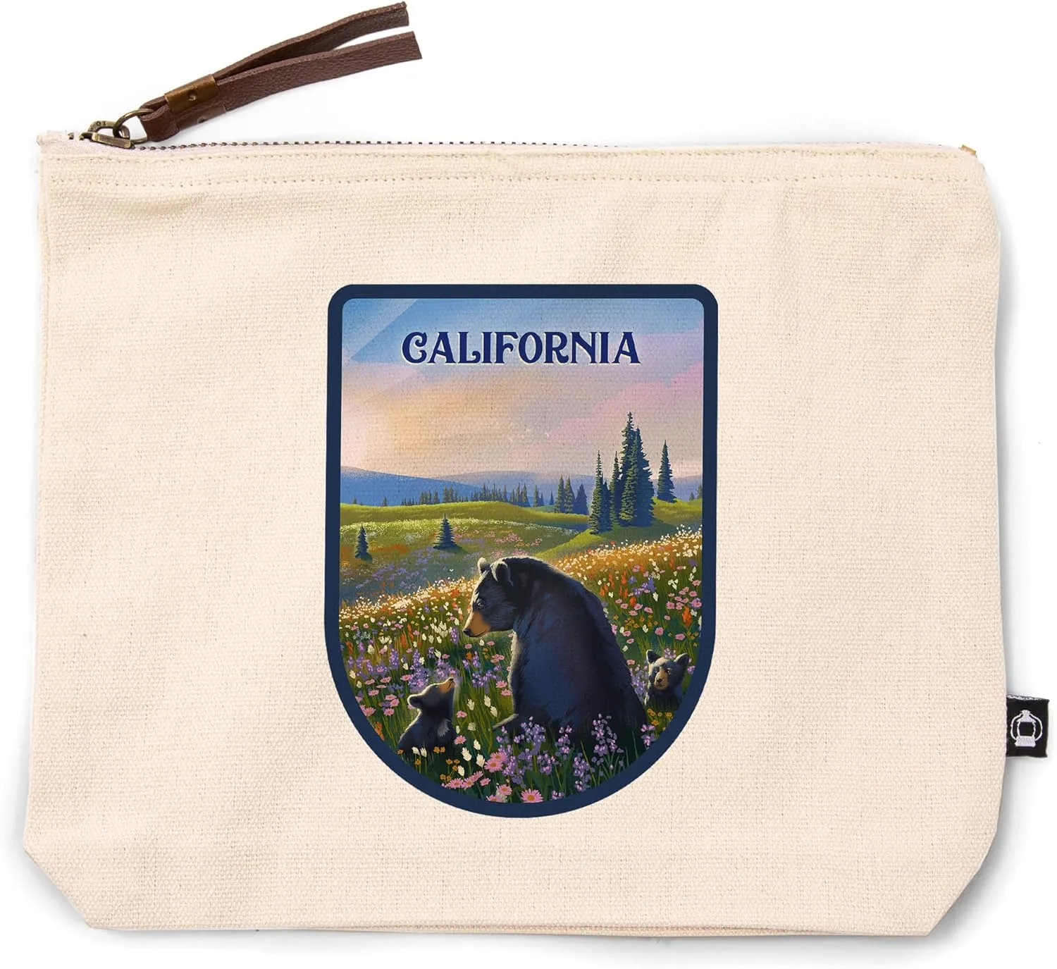 Lantern Press California, Lithograph, Bear Family in Field, 100% Cotton Zipper Pouch, Travel Accessory, Go Bag