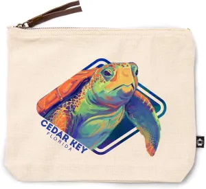 Lantern Press Cedar Key, FL, Sea Turtle, Vivid, 100% Cotton Zipper Pouch, Travel Accessory, Go Bag
