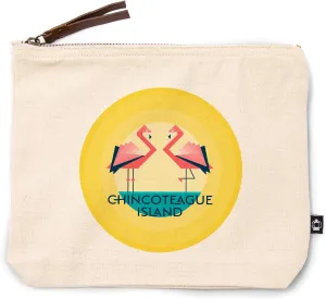Lantern Press Chincoteague, Virginia, Flamingos, Vector Geometric, 100% Cotton Zipper Pouch, Travel Accessory, Go Bag