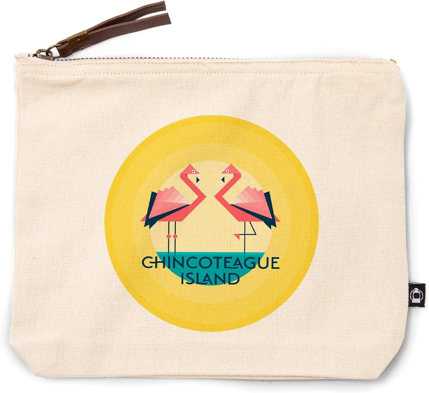 Lantern Press Chincoteague, Virginia, Flamingos, Vector Geometric, 100% Cotton Zipper Pouch, Travel Accessory, Go Bag