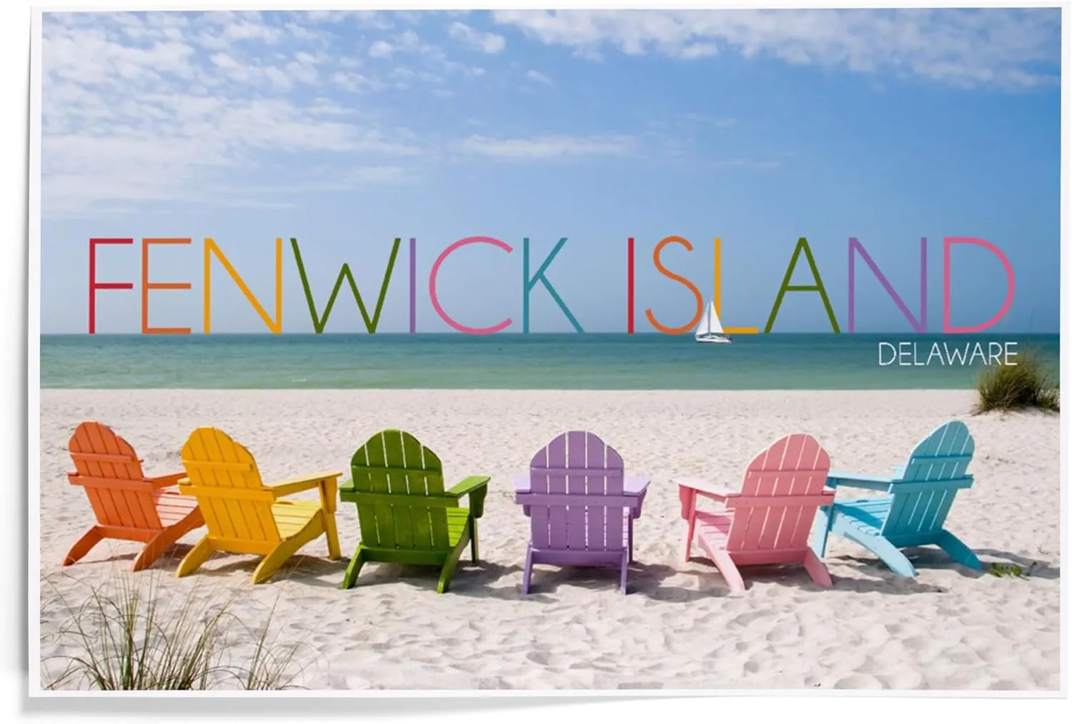 Lantern Press Fenwick Island, Delaware, Colorful Beach Chairs (12x18 Art Print, Travel Poster Wall Decor)
