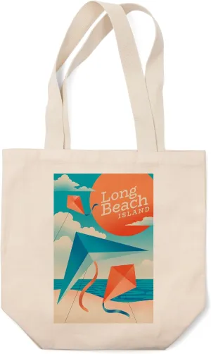 Lantern Press Long Beach Island, New Jersey, Sun-Faded Shoreline Collection, Kites on Beach (100% Cotton Canvas Reusable Tote Bag)