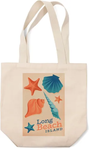 Lantern Press Long Beach Island, New Jersey, Sun-Faded Shoreline Collection, Shells on Beach (100% Cotton Canvas Reusable Tote Bag)
