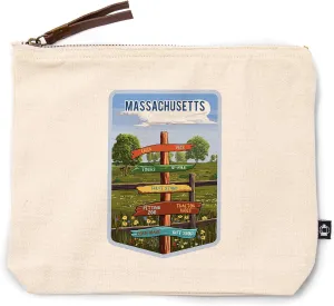 Lantern Press Massachusetts, Signpost, Orchard, 100% Cotton Zipper Pouch, Travel Accessory, Go Bag