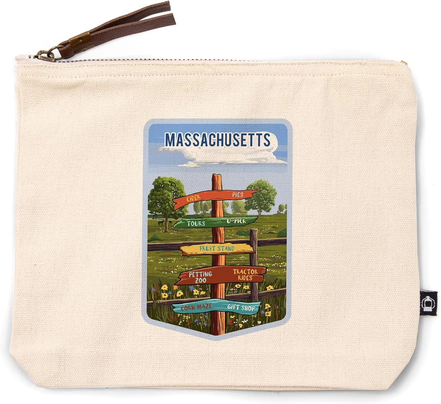 Lantern Press Massachusetts, Signpost, Orchard, 100% Cotton Zipper Pouch, Travel Accessory, Go Bag
