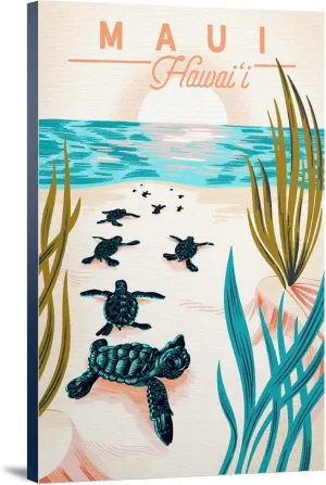 Lantern Press Maui, Hawaii, Courageous Explorer Collection, Turtles on Beach, Pause Respect Protect, (16x24 Wrapped Canvas, Wall Decor, Artwork)