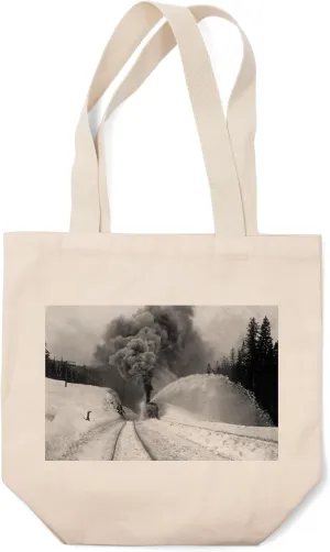 Lantern Press Rotary at Work Moving Snow on CM and PS Railroad (100% Cotton Canvas Reusable Tote Bag)