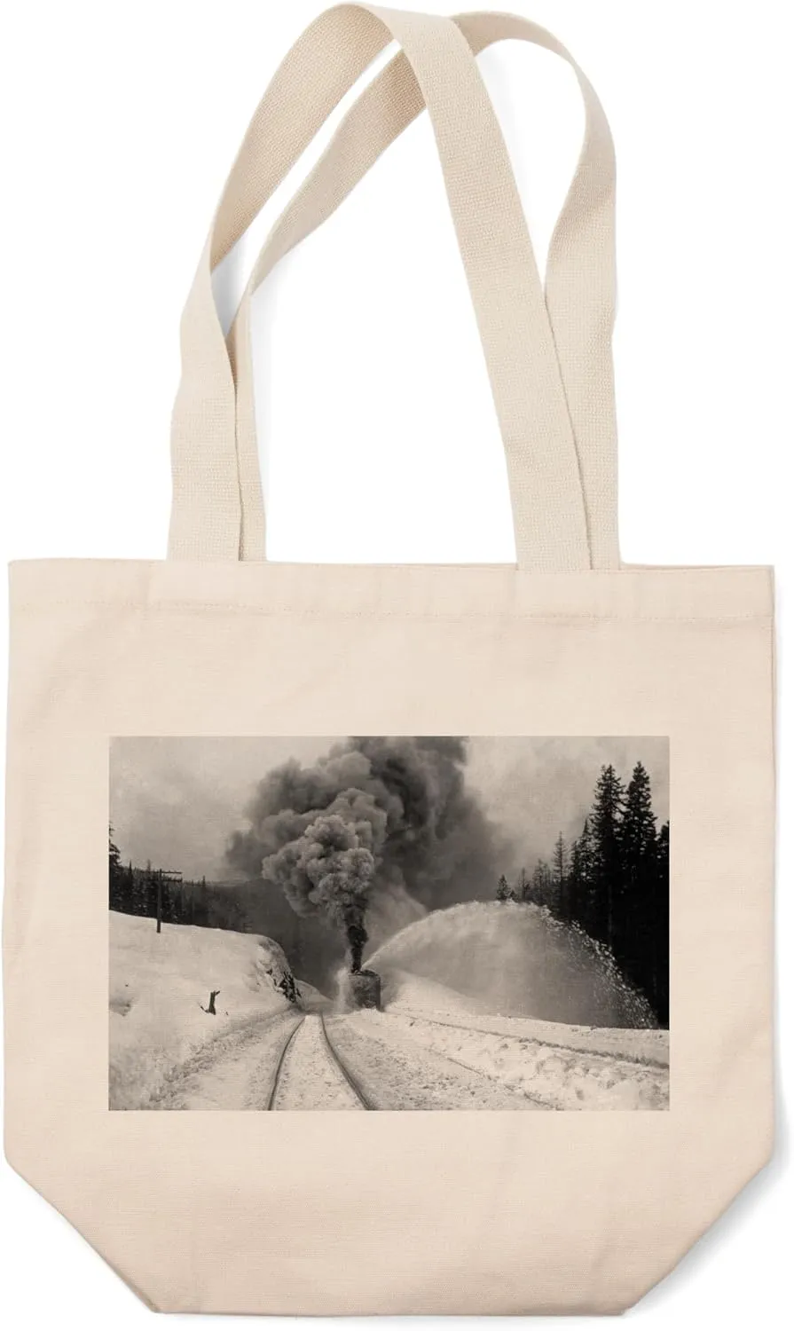 Lantern Press Rotary at Work Moving Snow on CM and PS Railroad (100% Cotton Canvas Reusable Tote Bag)