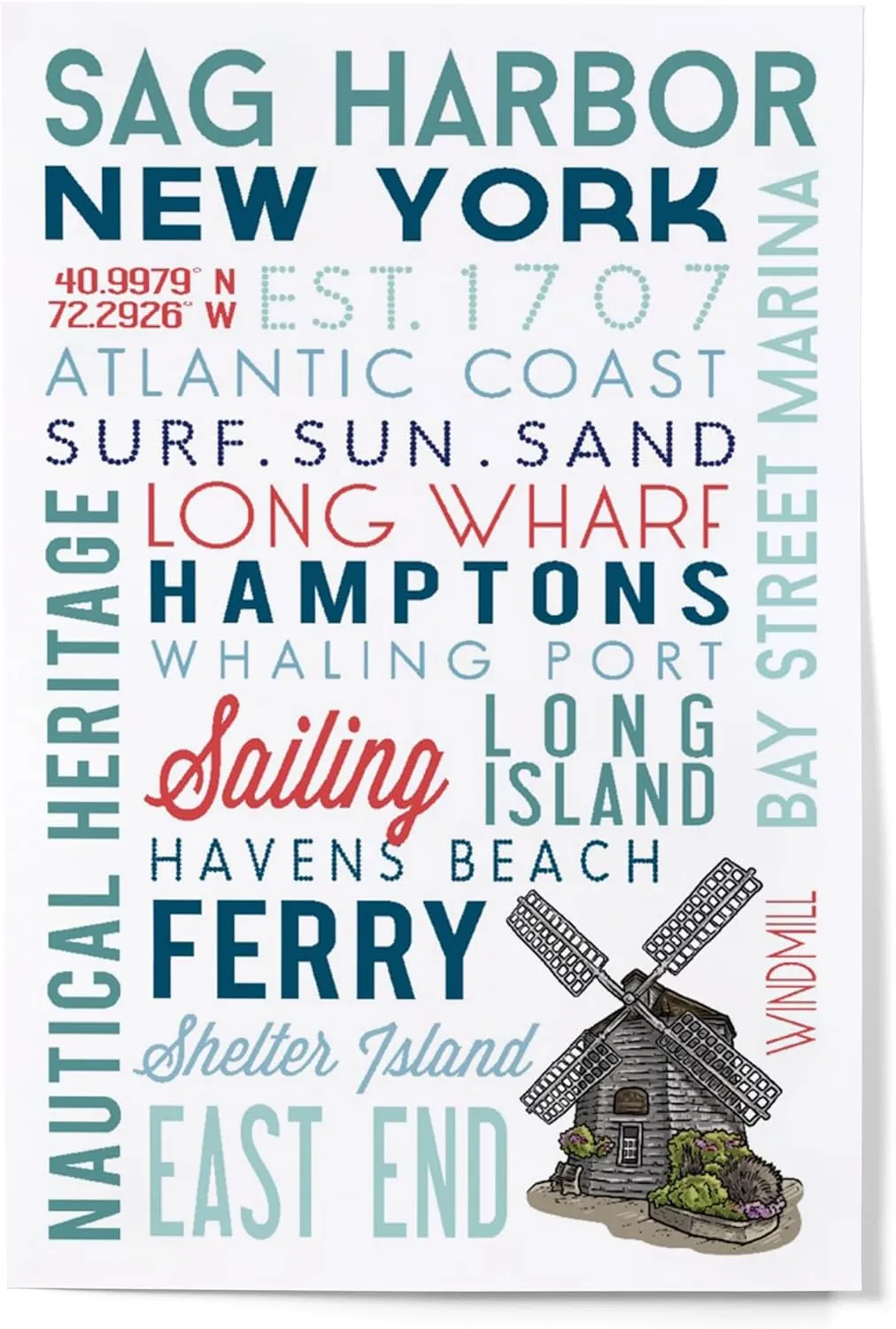Lantern Press Sag Harbor, New York, Typography (12x18 Art Print, Travel Poster Wall Decor)