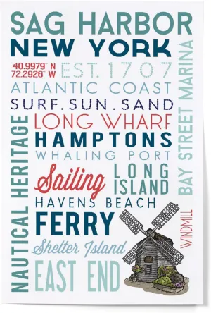 Lantern Press Sag Harbor, New York, Typography (12x18 Art Print, Travel Poster Wall Decor)