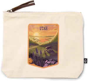Lantern Press Utah, Lithograph, Bear and Spring Flowers, Lake, 100% Cotton Zipper Pouch, Travel Accessory, Go Bag