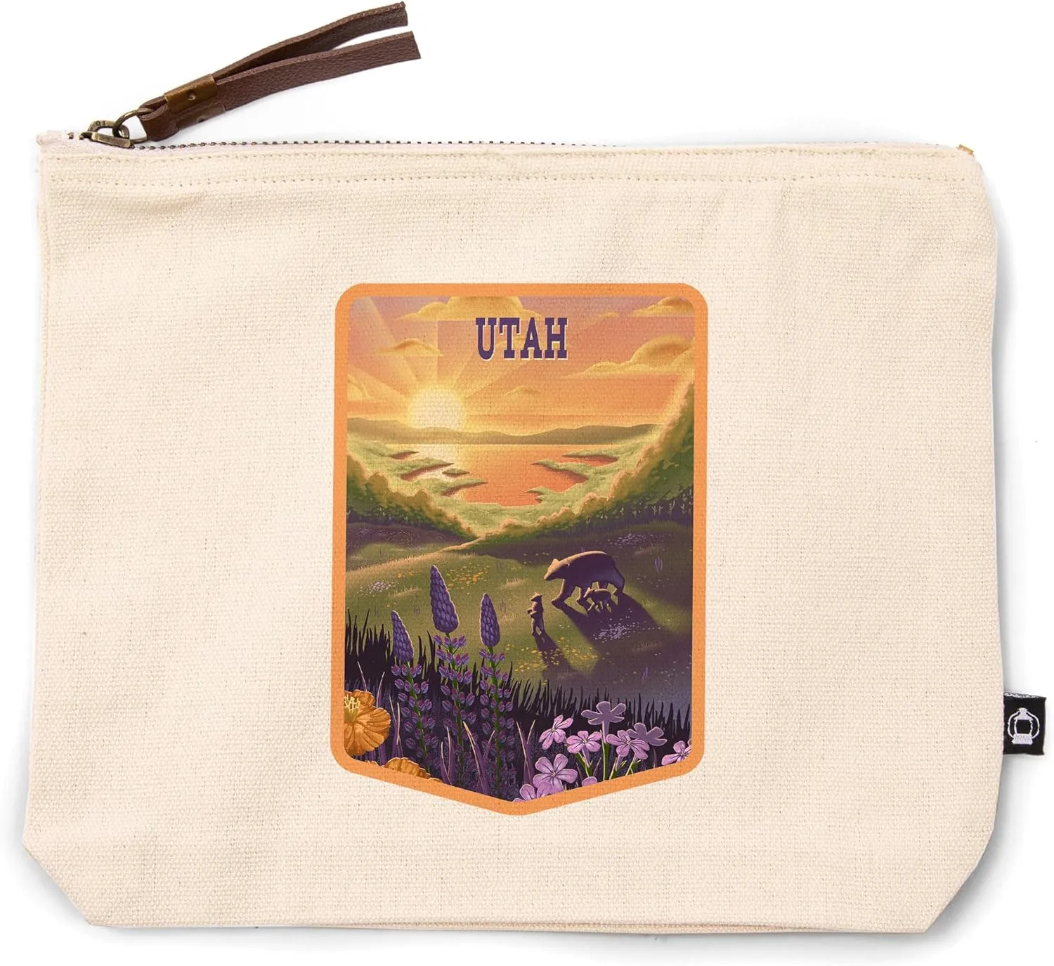 Lantern Press Utah, Lithograph, Bear and Spring Flowers, Lake, 100% Cotton Zipper Pouch, Travel Accessory, Go Bag