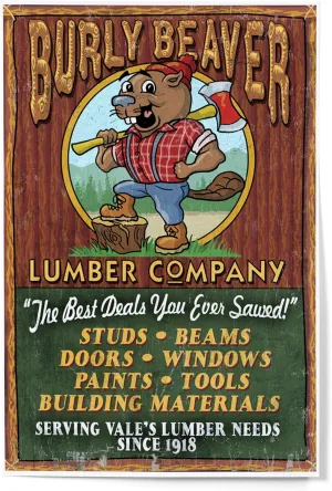 Lantern Press Vale, Oregon, Burley Beaver Lumber Company Vintage Sign (12x18 Art Print, Travel Poster Wall Decor)