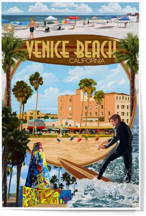 Lantern Press Venice Beach, California, Montage Scenes (12x18 Art Print, Travel Poster Wall Decor)