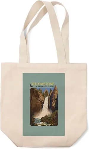 Lantern Press Yellowstone National Park, Wyoming, Tower Fall, (100% Cotton Canvas Reusable Tote Bag)