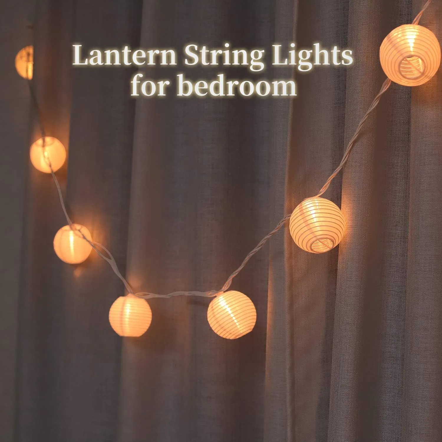 Lantern String Lights Plug in, Outdoor White Lights String 9.83FT Pack of 10 Nylon Lantern String Lights for Patio,White Lights String for Bedroom(Lanterns Need Simple Assembly)