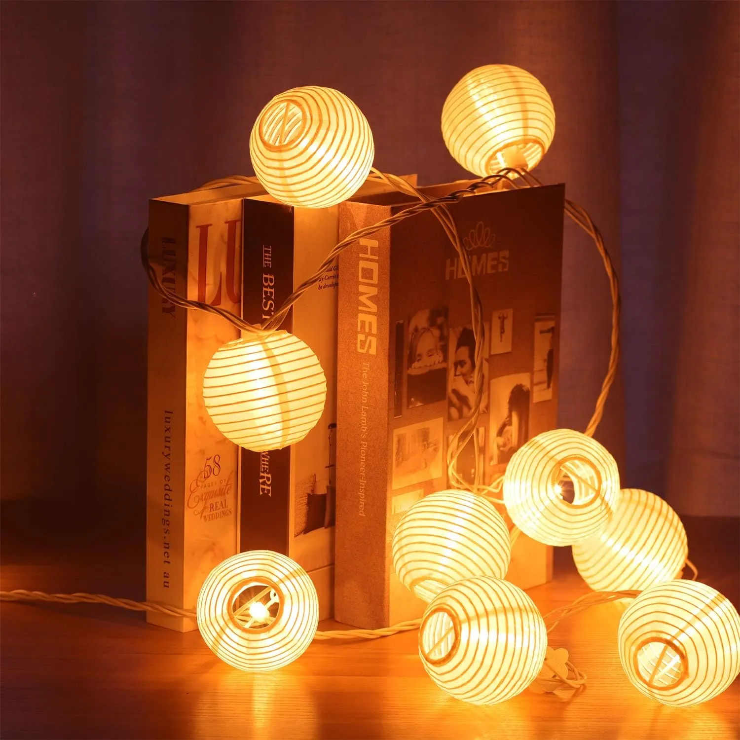 Lantern String Lights Plug in, Outdoor White Lights String 9.83FT Pack of 10 Nylon Lantern String Lights for Patio,White Lights String for Bedroom(Lanterns Need Simple Assembly)